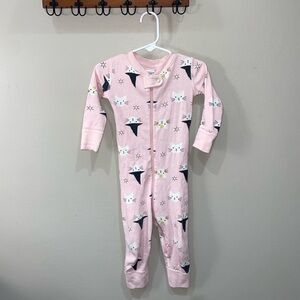 Hanna Andersson Pink Cat Print Footie